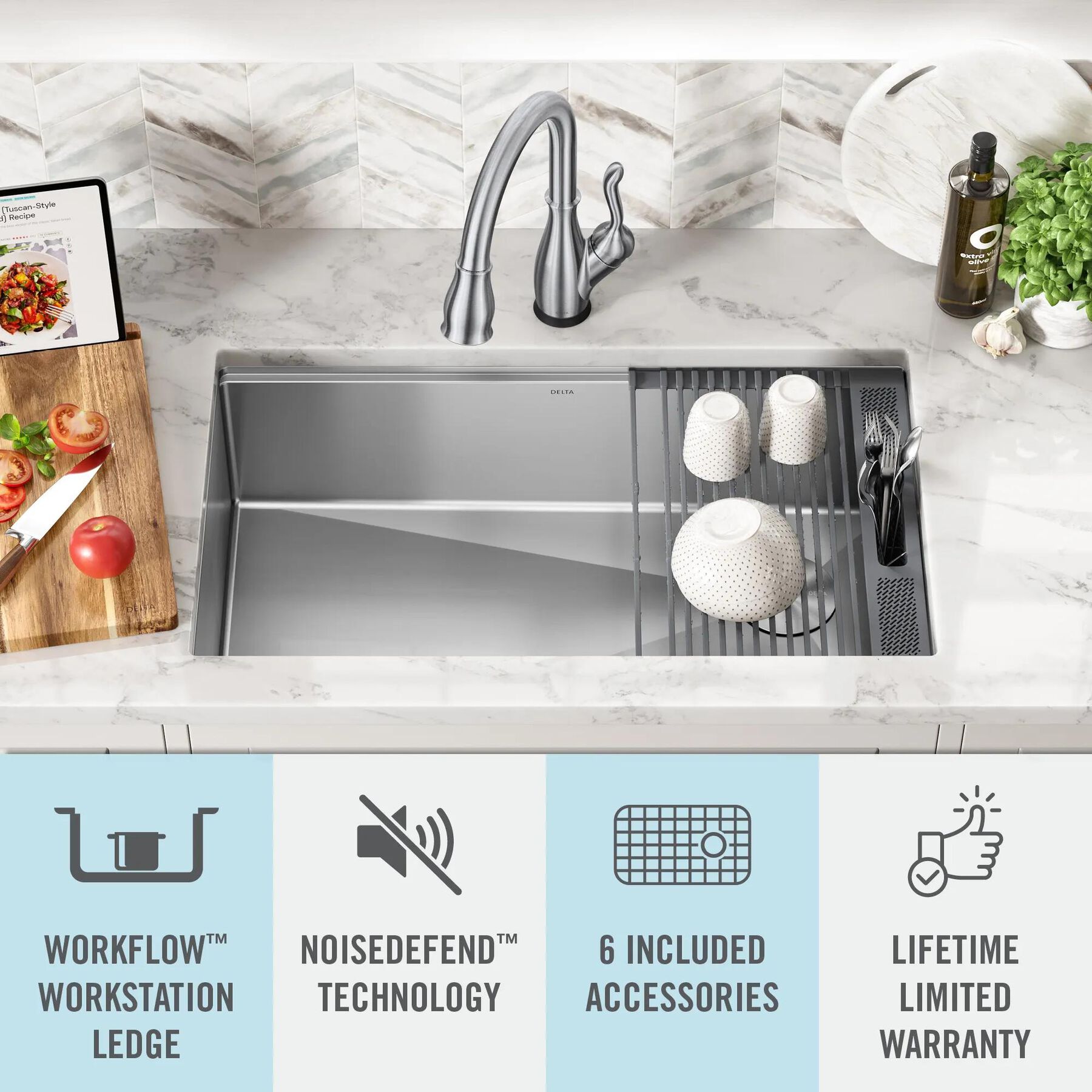 32&rdquo; Workstation Kitchen Sink Undermount Stainless Steel Single Bowl with WorkFlow&trade; Ledge and Accessories